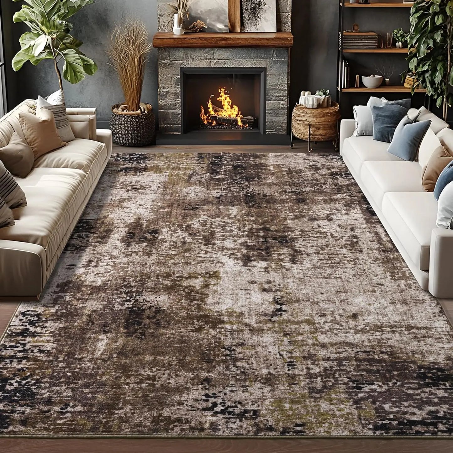 Living Room Area Rugs Soft Large Modern Abstract Area Rug,  Boho Vintage Machine Washable Non Slip Carpet , Low Pile Rugs