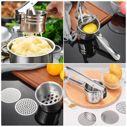 Potato Ricer Stainless Steel with 3 Interchangeable Fineness Discs, Ricer Kitchen Tool for Mashed Potatoe