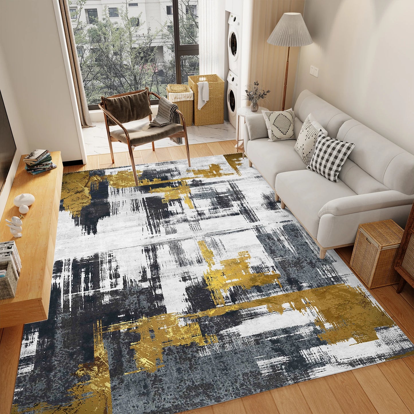 Orhopui Machine Washable Rugs 8'x10' Abstract Washable Area Rugs for Living Room Non-Slip Rugs Bedroom Modern Braided Rugs