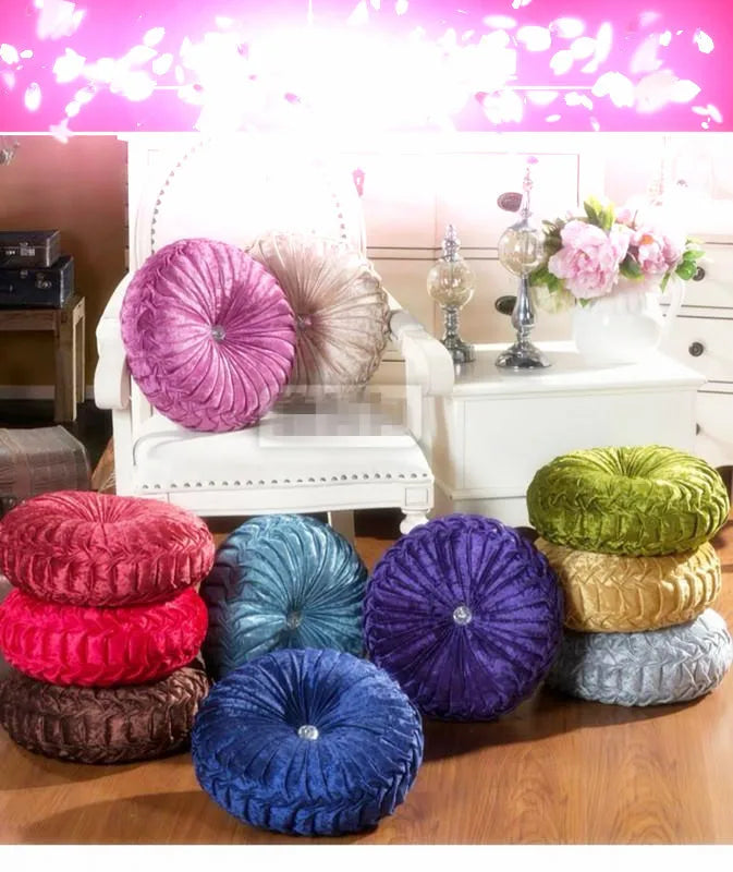 35/40cm Round Pumpkin Pleated Seat Cushion Pillow Pouf Soft Velvet Comfortable Pouf Throw Floor Sofa Home Decor Cojines Coussin