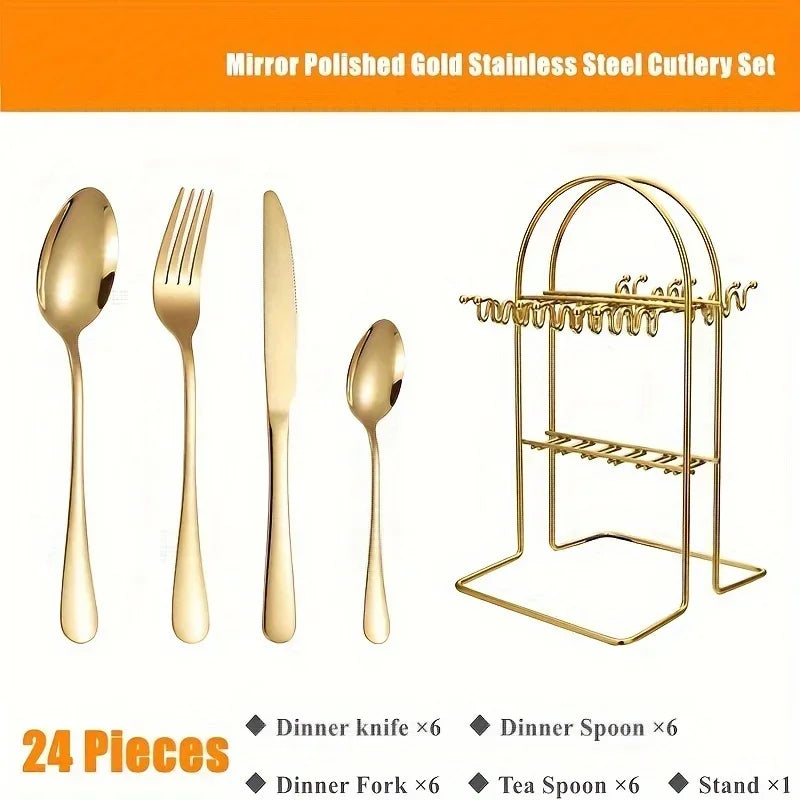 24Piece Stainless Steel Flatware Set Cutlery Set for Easter, Christmas, Kitchen Utensils Gift Set for Home and Dinner Party