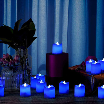 Blue Light Candles 24 Packs Flameless Blue Tea Lights Flickering Navy Blue Votive Candles For Birthday Wedding Party Festival