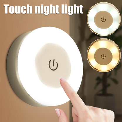 Mini LED Touch Sensor Night Lights USB Rechargeable Kitchen Bedroom Magnetic Base Wall Light Round Portable Dimming Night Lamp