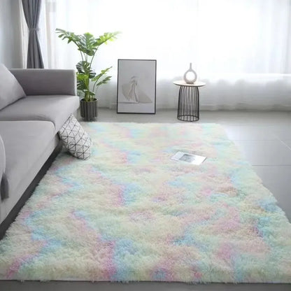 VIKAMA Silk Wool Rugs Children's Room Living Room Bedroom Tie-Dye Non-Slip Washable Machine Washable Carpet Mats