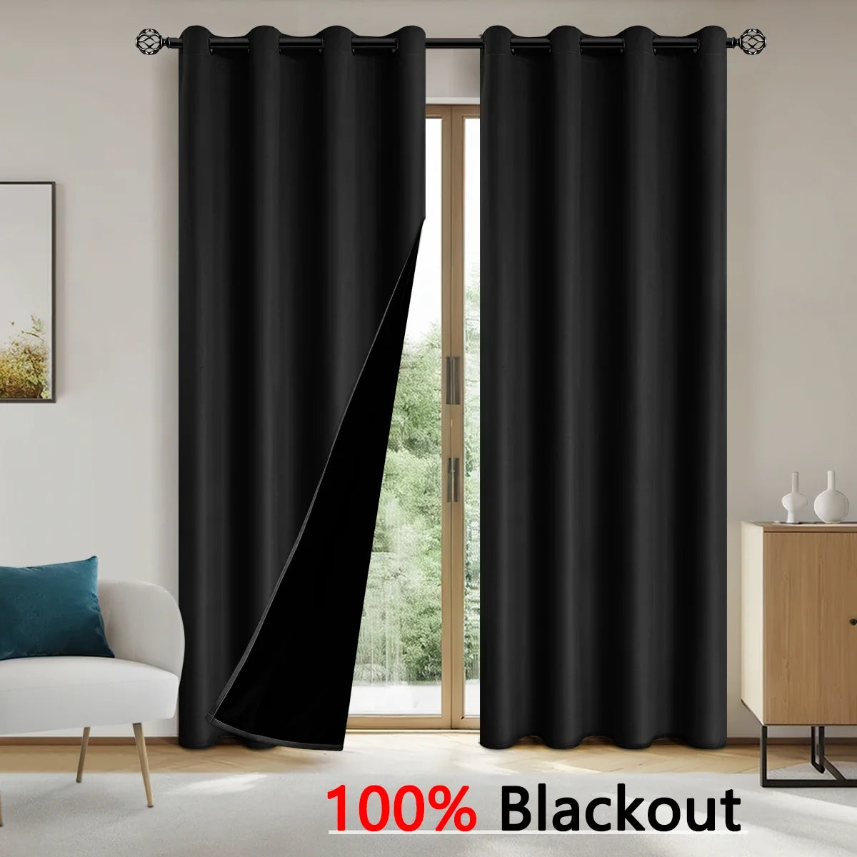 2pcs Solid 100% Blackout Curtains - Curtains for Bedroom and Living Room - UV Protection, Easy Sliding, and Stylish Design