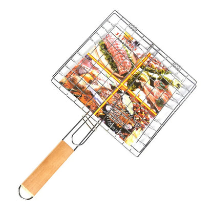 Portable  Stainless Steel Folding Grill Basket BBQ Grill Basket With Handle for Fish Vegetables Shrimp Cook Accessories Outdoor