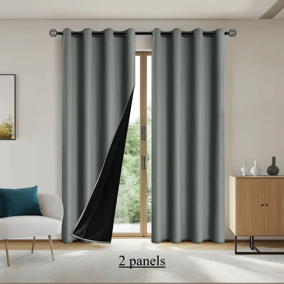 2pcs Solid 100% Blackout Curtains - Curtains for Bedroom and Living Room - UV Protection, Easy Sliding, and Stylish Design