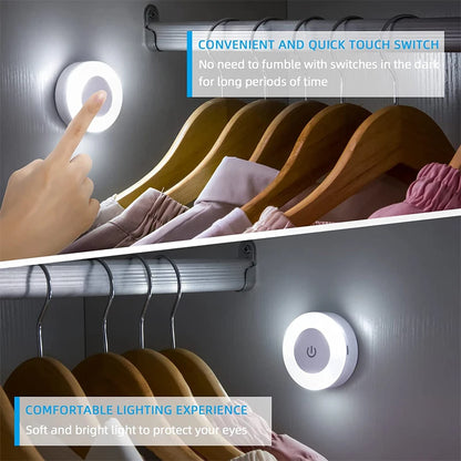 Mini LED Touch Sensor Night Lights USB Rechargeable Kitchen Bedroom Magnetic Base Wall Light Round Portable Dimming Night Lamp