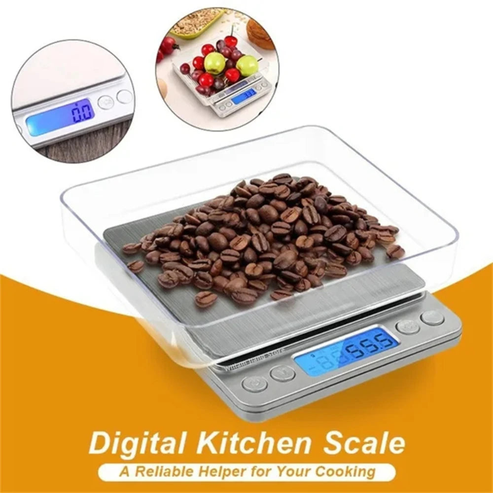 Digital Kitchen Scale Mini Pocket Stainless Steel Precision Jewelry Electronic Balance Weight Gold Gram 0.1/3000g Weigh Scales