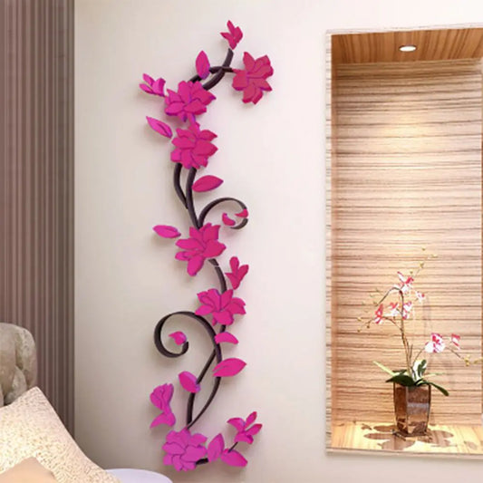 3D Wall Stickers DIY Removable Art Vinyl Vase Flower Tree Decal Mural Home Bedroom Decoration