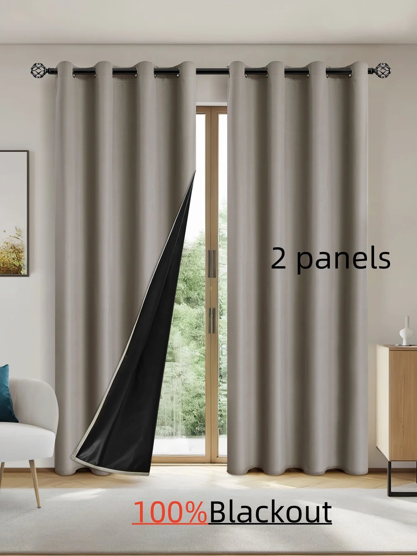 2pcs Solid 100% Blackout Curtains - Curtains for Bedroom and Living Room - UV Protection, Easy Sliding, and Stylish Design