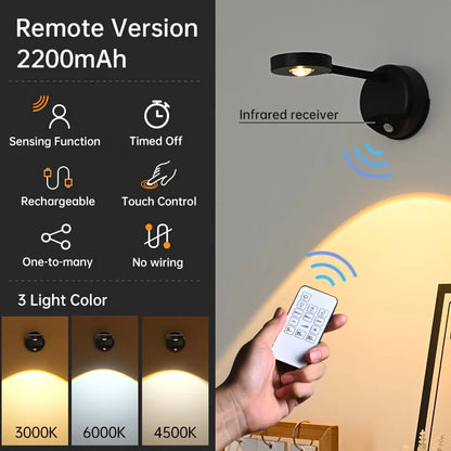 1pc Rechargeable Spotlight No Wiring No Punching No Installation  Wireless Home Background Wall Mural Light Smart Led Wall Light