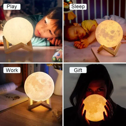 8cm Moon Lamp LED Night Light Battery Powered With Stand Starry Lamp Bedroom Decor Night Lights Kids Gift Moon Lamp