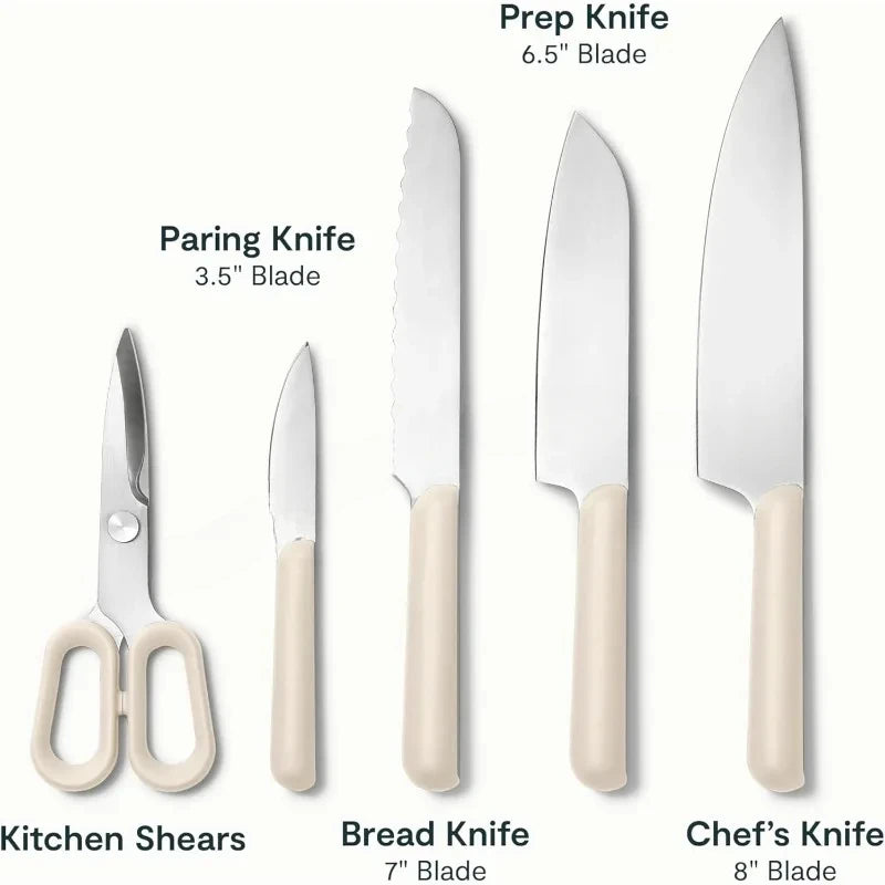 14-Piece Kitchen Prep Set  Made With Premium German Steel Blades & FSC-Certified Birch Wood  Includes Organizer - Cream