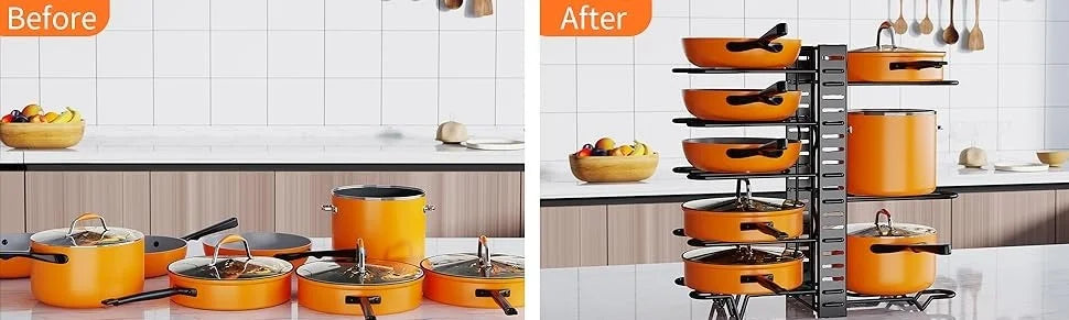 Pot Organizer Rack 8 Tiers Pots and Pans Organizer, Pot Lid Organizer for Kitchen Cabinet Cookware Organizers and Storage,Upgrad