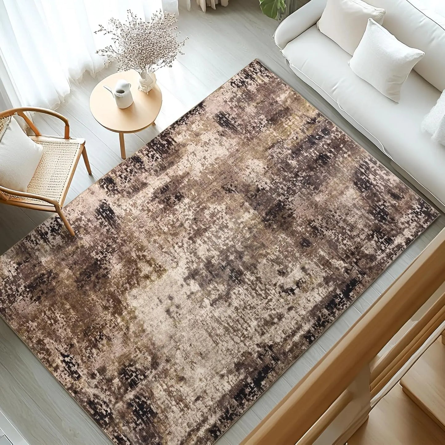 Living Room Area Rugs Soft Large Modern Abstract Area Rug,  Boho Vintage Machine Washable Non Slip Carpet , Low Pile Rugs