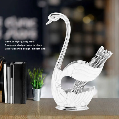 Coffee Dessert Spoon Set European  Elegant Swan Fruit Scoop Holder Decorative Tableware Table Decor Coffee Spoon Stand Kit