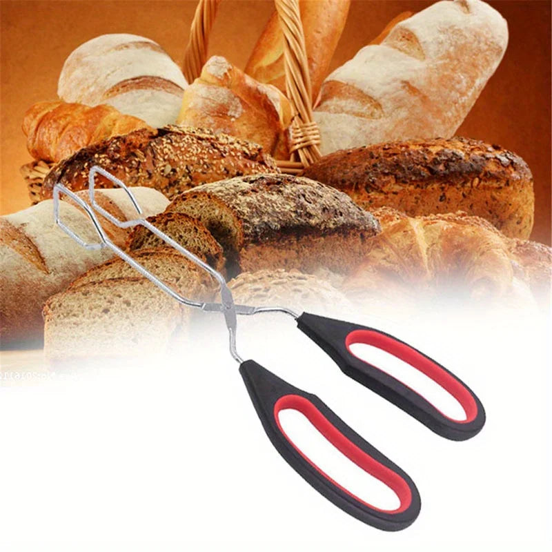 3sizes Barbecue Scissor Tong Non-Slip Grilled Food Bread Tong Metal BBQ Baking Clip with Long Handle Kitchen Cooking Accessories