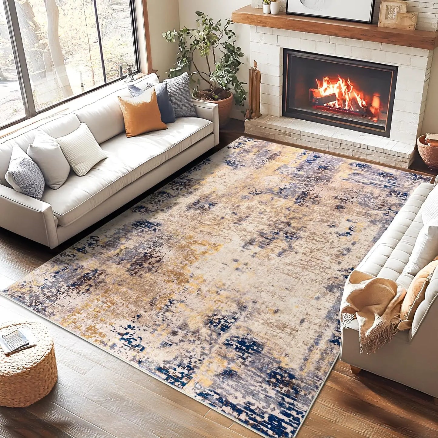 Living Room Area Rugs Soft Large Modern Abstract Area Rug,  Boho Vintage Machine Washable Non Slip Carpet , Low Pile Rugs