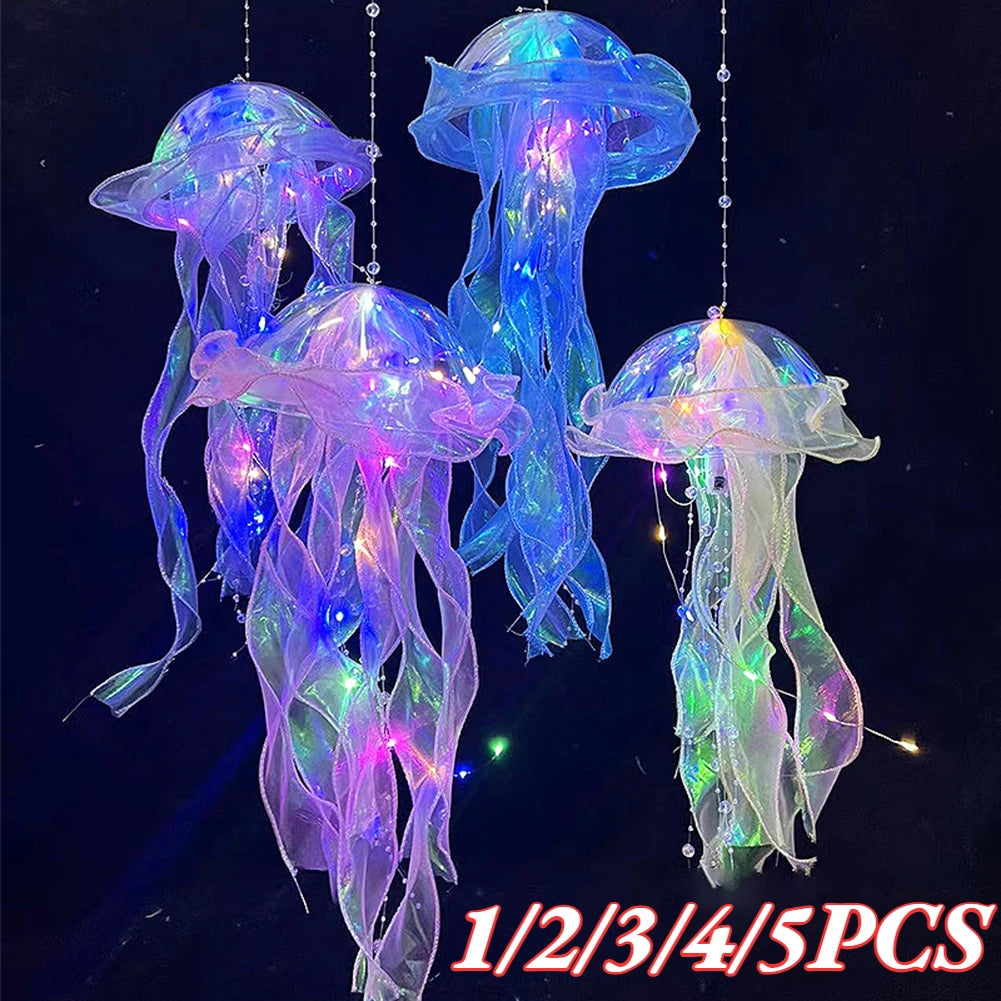 Jellyfish Lamp Portable Flower Lamp Jellyfish Wind Chimes Bedroom Night Light Hanging Lantern Home Decoration Girl Birthday Gift