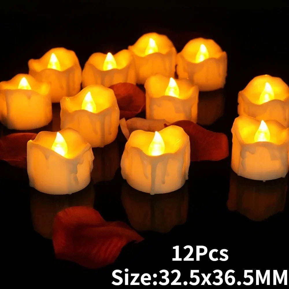 12/24Pcs Flickering LED Candles With/without Remote Electric Flameless Tealights For Valentine's Day Create Warm Ambiance Decor