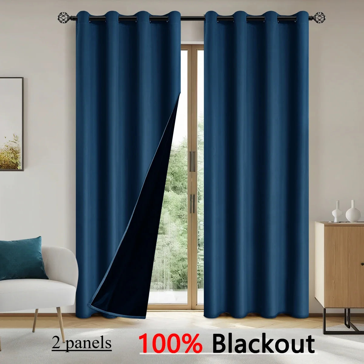 2pcs Solid 100% Blackout Curtains - Curtains for Bedroom and Living Room - UV Protection, Easy Sliding, and Stylish Design