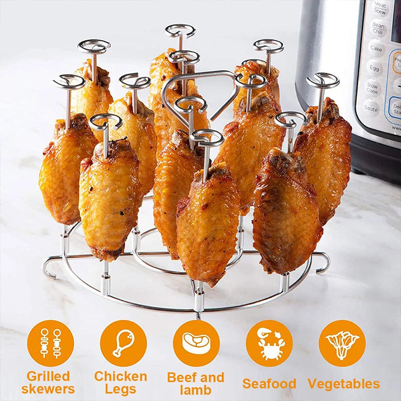 Air Fryer Skewer Stand Stainless Steel Vertical Skewers Holder Home Kitchen BBQ Grilling Tools Air Fryer Accessories