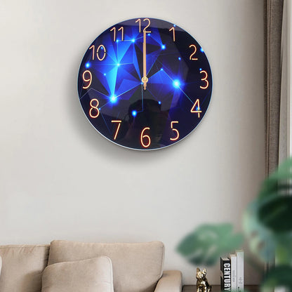 12" Silent Blue Diamond Round Wall Clock Blue Decorative Modern Style Interior Wall Clocks