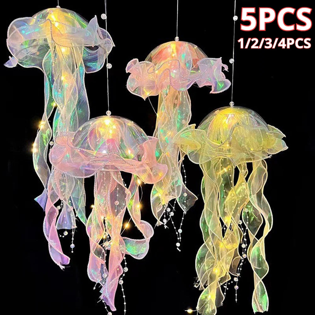 Jellyfish Lamp Portable Flower Lamp Jellyfish Wind Chimes Bedroom Night Light Hanging Lantern Home Decoration Girl Birthday Gift