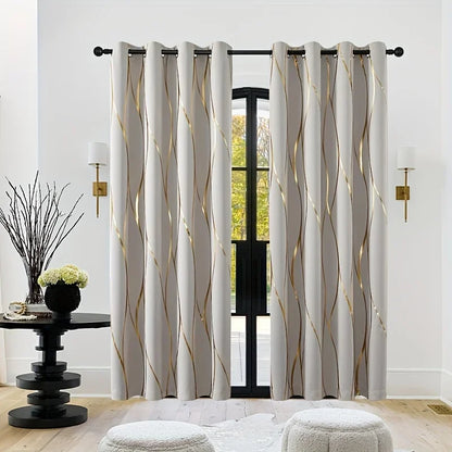 2Pcs Golden Wave &Circle Blackout Curtains Thermal Insulated Light Filtering Drapes with Grommet Top  Living Room Bedroom