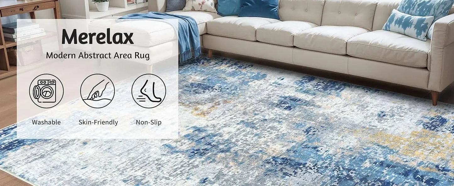 Living Room Area Rugs Soft Large Modern Abstract Area Rug,  Boho Vintage Machine Washable Non Slip Carpet , Low Pile Rugs