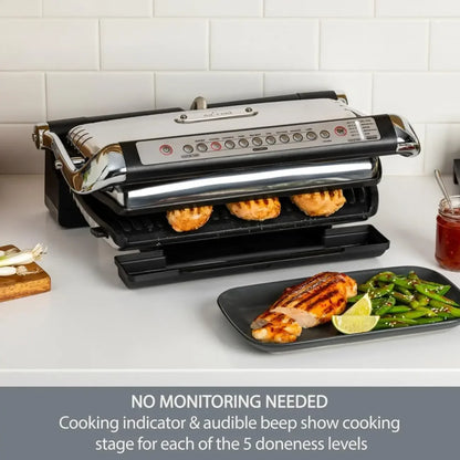 AutoSense Stainless Steel Indoor Grill, Panini Press XL Automatic Cooking 1800 Watts Smokeless, Removable Plates,Dishwasher Safe