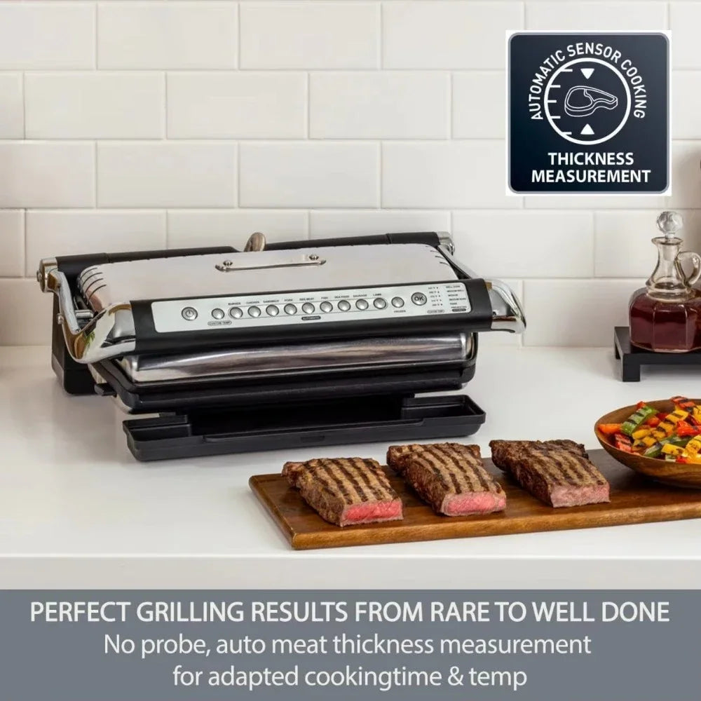 AutoSense Stainless Steel Indoor Grill, Panini Press XL Automatic Cooking 1800 Watts Smokeless, Removable Plates,Dishwasher Safe