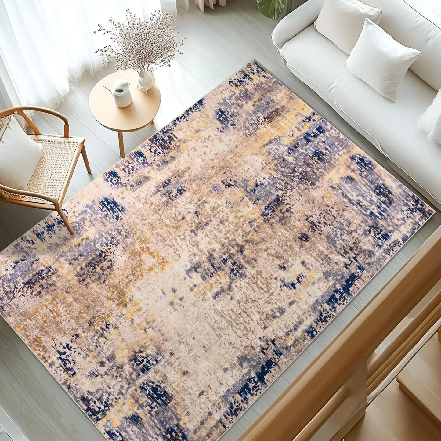 Living Room Area Rugs Soft Large Modern Abstract Area Rug,  Boho Vintage Machine Washable Non Slip Carpet , Low Pile Rugs