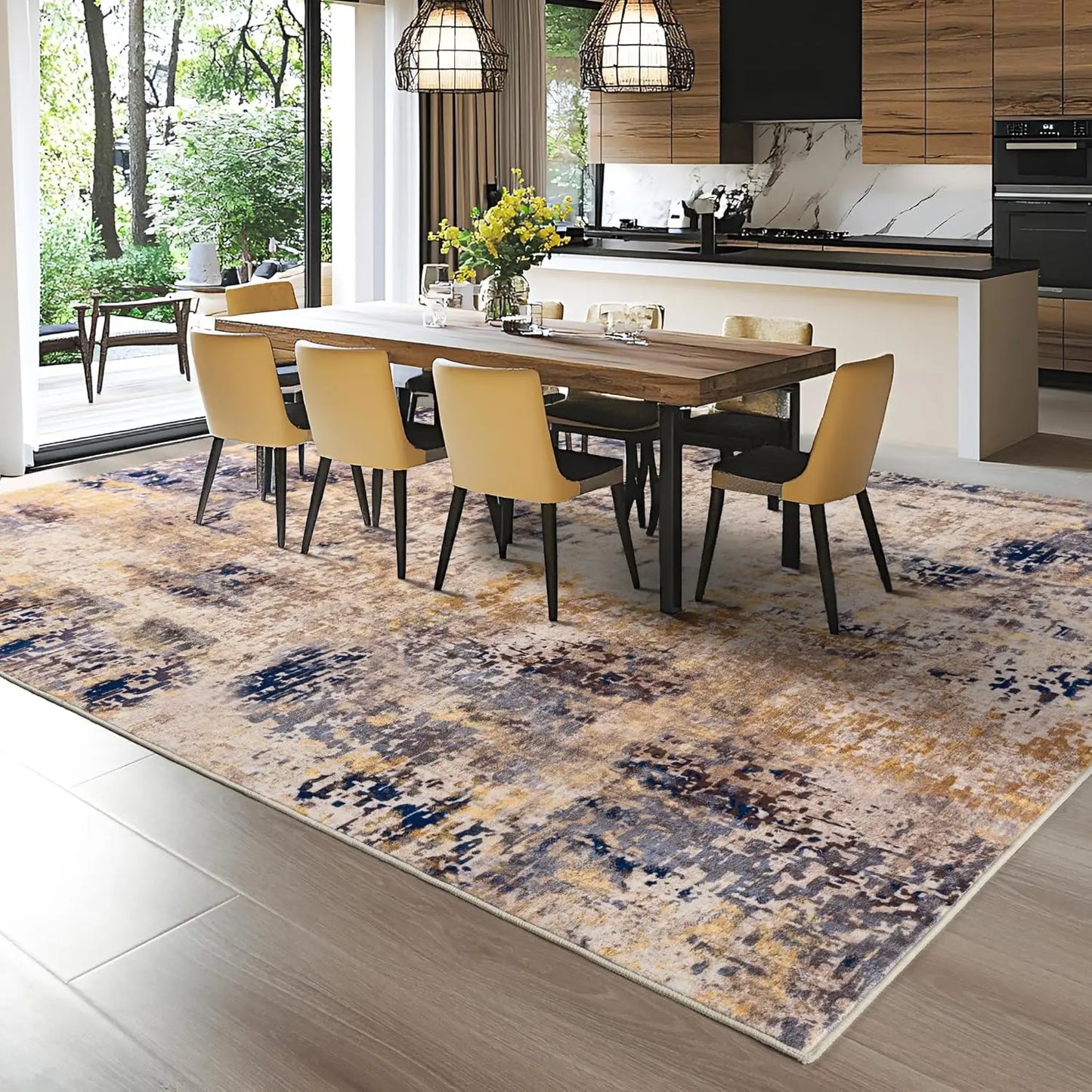 Living Room Area Rugs Soft Large Modern Abstract Area Rug,  Boho Vintage Machine Washable Non Slip Carpet , Low Pile Rugs