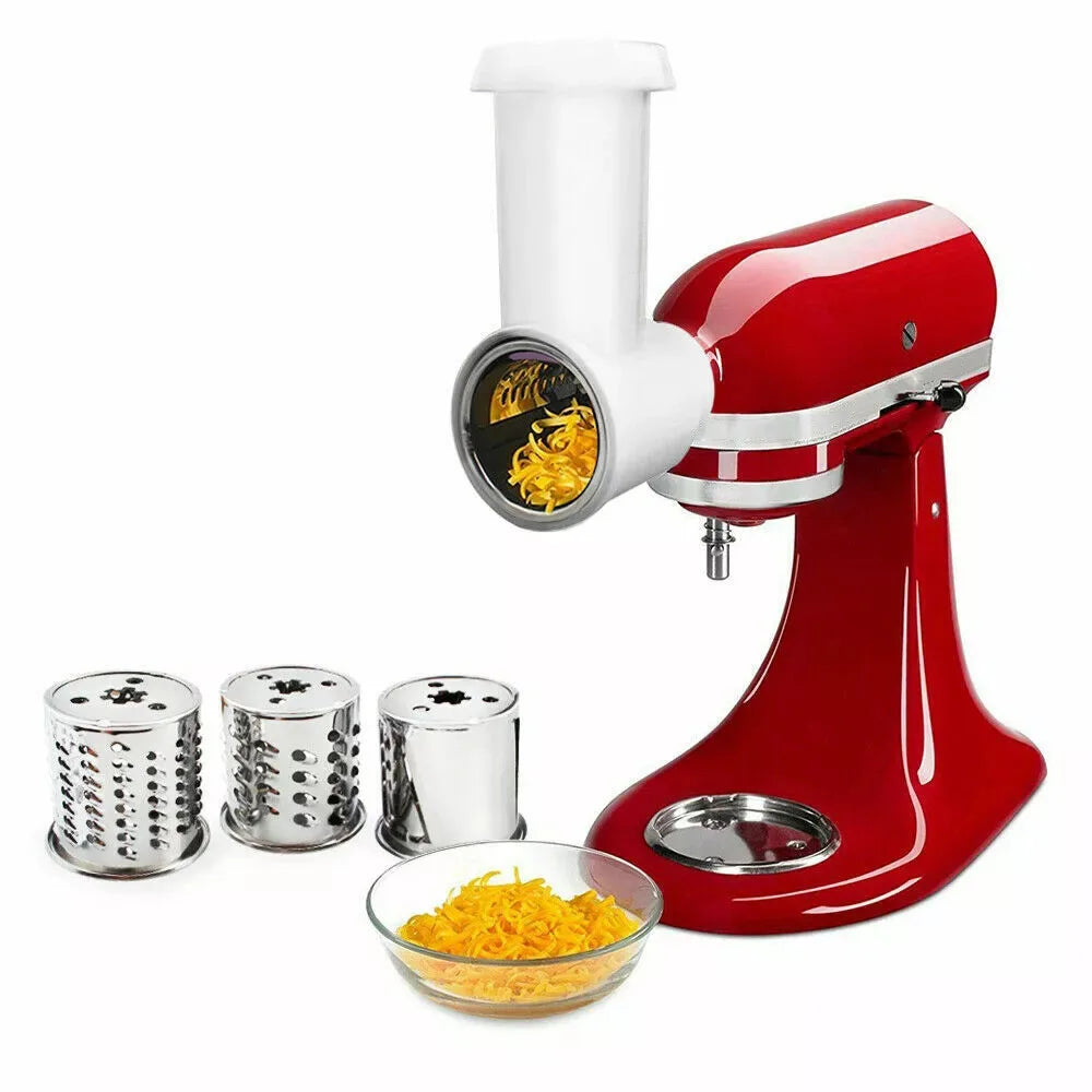 Vegetable Prep Slicer & Shredder 3 IN 1 Attachment Food Processor Pusher 3 Blades Stainless Steel For KitchenAid Stand Mixer