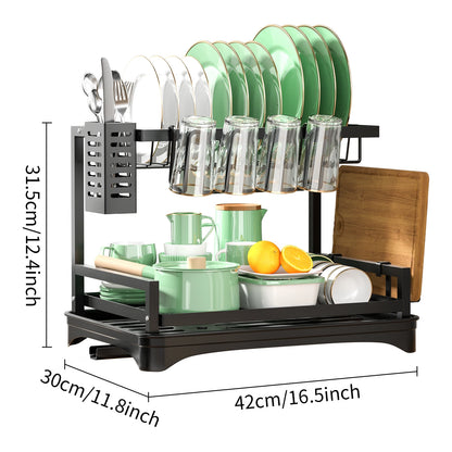 1pc,2 Tier,Dish Drying Rack,Cutlery Rack With Drain Tray And Drip Line,Kitchen Countertop Storage Rack,Kitchen Accessories