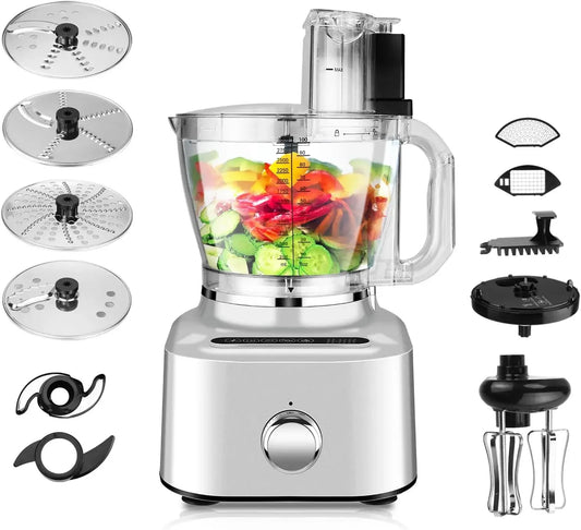 16 Cup Food Processor, Aluminum-Diecast Food Processors, 5 Preset Modes Vegetable Chopper Electric, 8 Blades 11 Functions for Ho