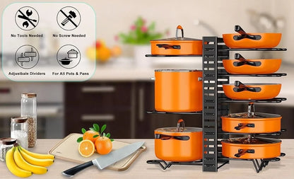 Pot Organizer Rack 8 Tiers Pots and Pans Organizer, Pot Lid Organizer for Kitchen Cabinet Cookware Organizers and Storage,Upgrad