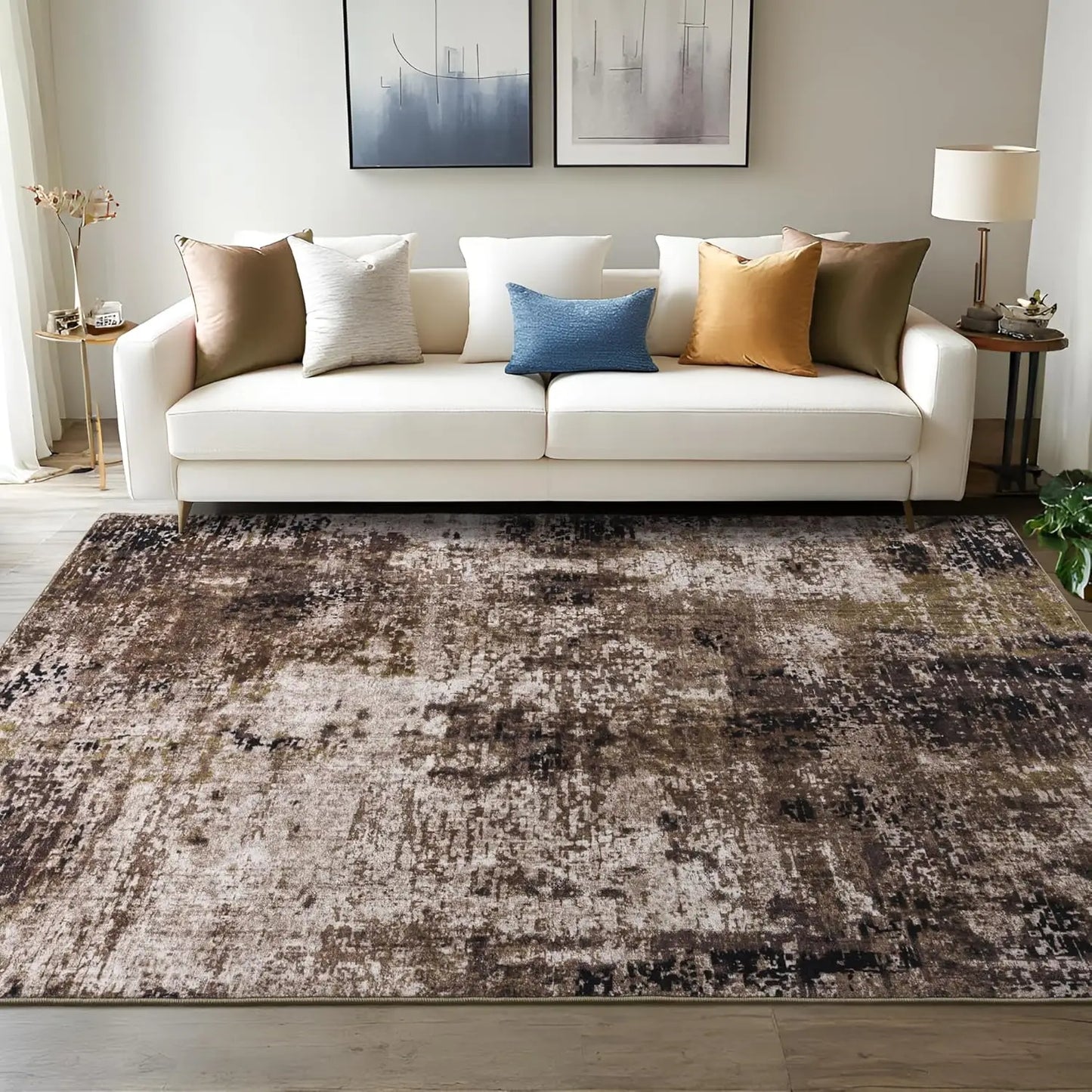 Living Room Area Rugs Soft Large Modern Abstract Area Rug,  Boho Vintage Machine Washable Non Slip Carpet , Low Pile Rugs