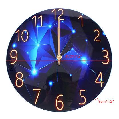 12" Silent Blue Diamond Round Wall Clock Blue Decorative Modern Style Interior Wall Clocks