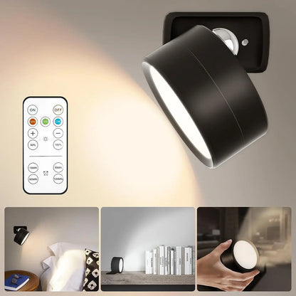 LED Wall Mounted Lights with Remote Wireless Magnetic Wall Sconces 3 Color Dimmable USB Rechargeable for Bedroom Bedside Light