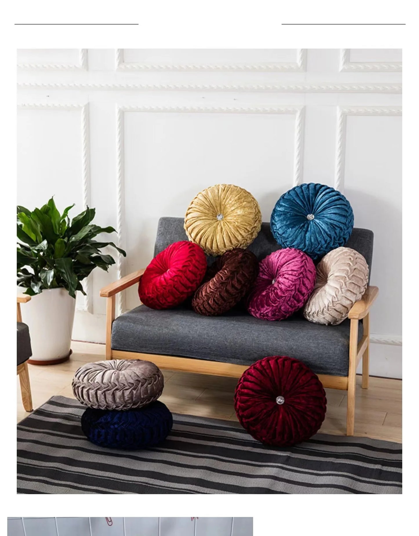 35/40cm Round Pumpkin Pleated Seat Cushion Pillow Pouf Soft Velvet Comfortable Pouf Throw Floor Sofa Home Decor Cojines Coussin