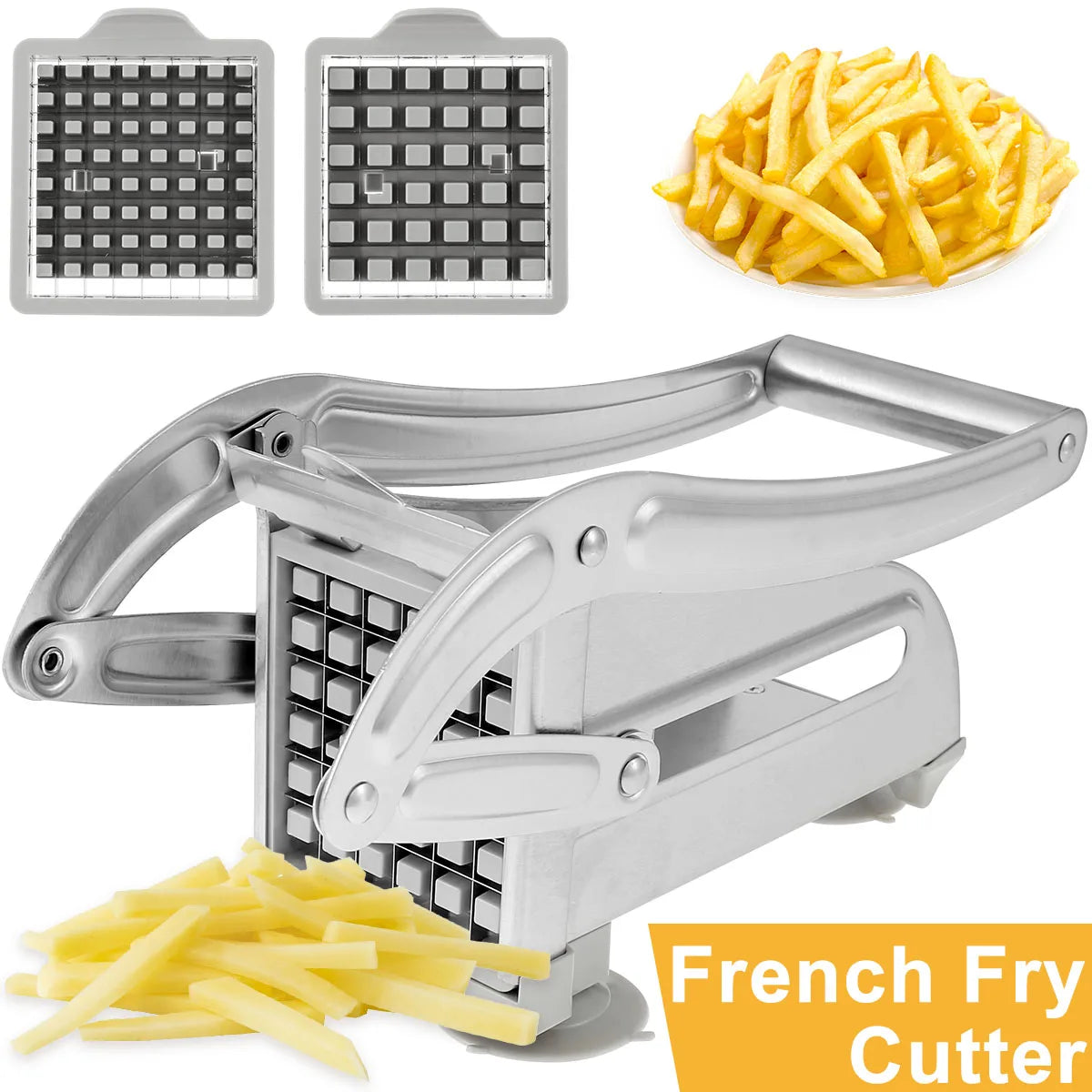 French Fry Cutter Stainless Steel Potato Chipper Fast Cutting Potato Chip Cutter with 36/46Holes Blades Manual Food Slicer Dicer