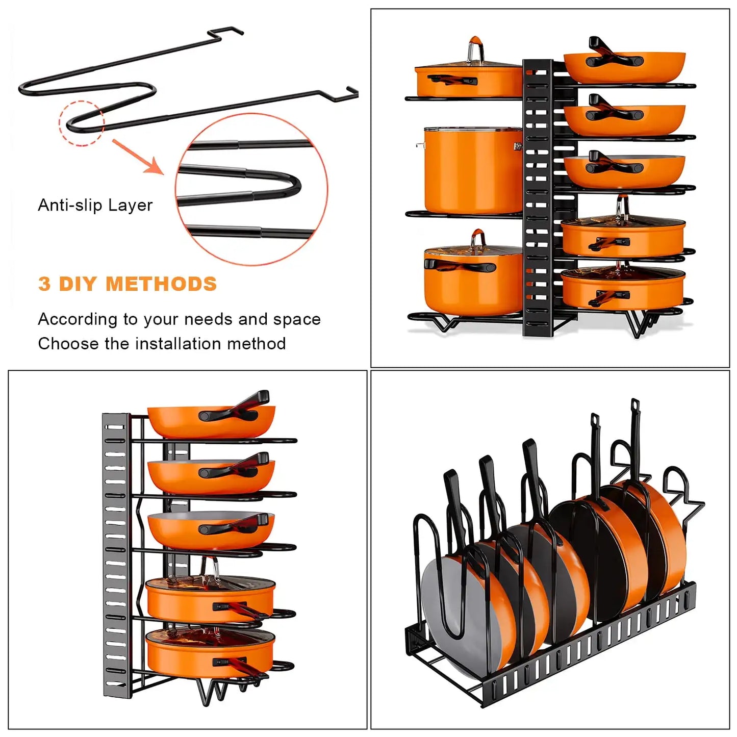 Pot Organizer Rack 8 Tiers Pots and Pans Organizer, Pot Lid Organizer for Kitchen Cabinet Cookware Organizers and Storage,Upgrad