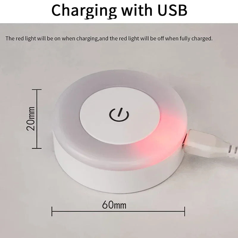 Mini LED Touch Sensor Night Lights USB Rechargeable Kitchen Bedroom Magnetic Base Wall Light Round Portable Dimming Night Lamp