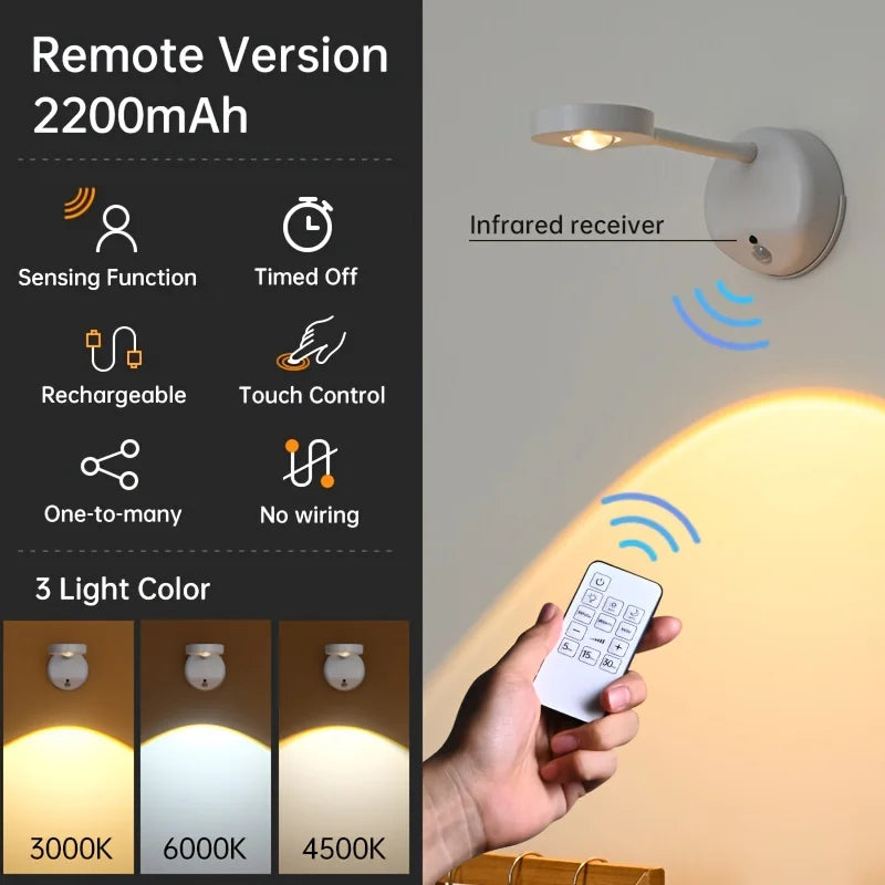 1pc Rechargeable Spotlight No Wiring No Punching No Installation  Wireless Home Background Wall Mural Light Smart Led Wall Light