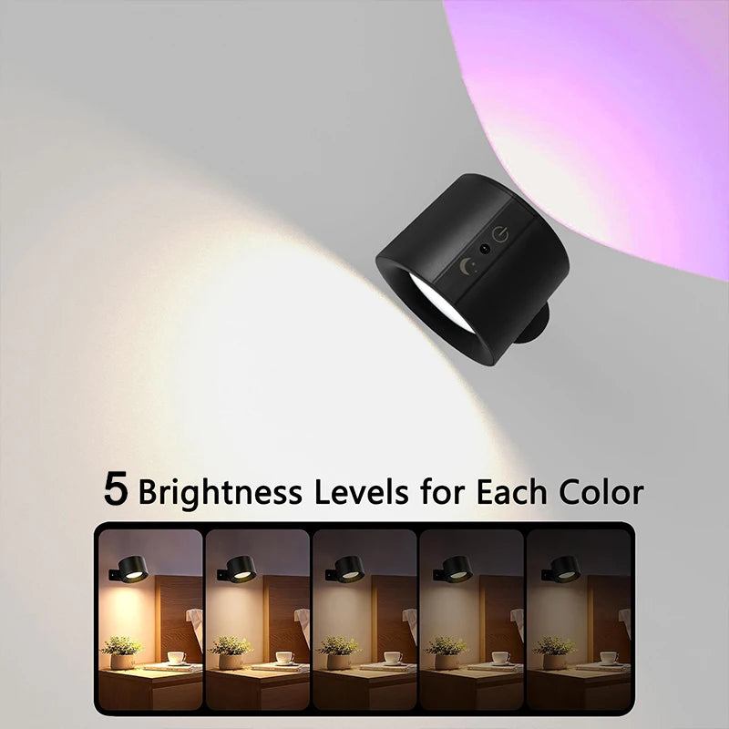 12 colors Timeable Led Wall Lamp Touch Remote USB Recharge Rotatable Wireless Portable Night Light Bedside Bedroom Reading Lamp