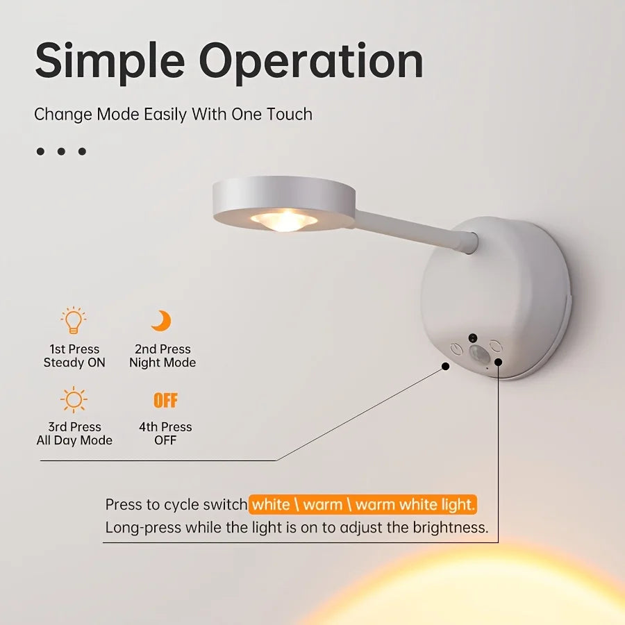 1pc Rechargeable Spotlight No Wiring No Punching No Installation  Wireless Home Background Wall Mural Light Smart Led Wall Light