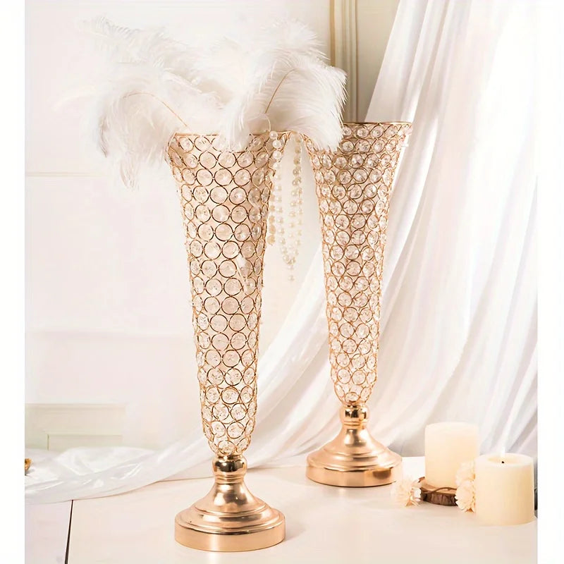 2 Crystal Vases, 20 Inches High, For Use In The Center Of Dining Tables, Wedding Anniversaries, Birthdays, And Home Decor